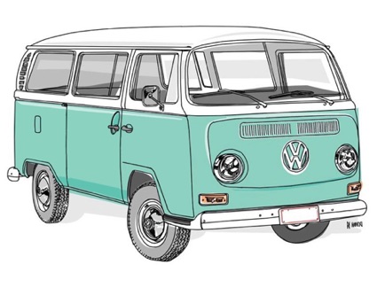 Vintage VW Camper Van Sketch